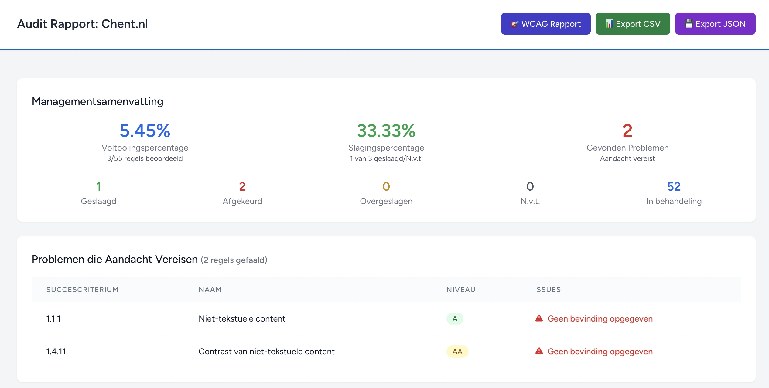 Rapportage in WCAGaudit.app